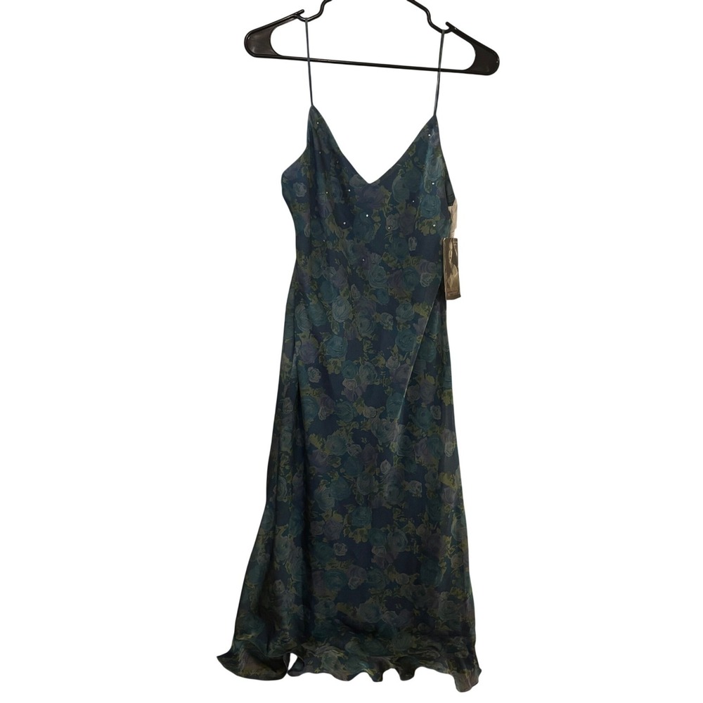 Y2K Rampage Floral‎ Bead Mesh Sheer Slip Midi Dress 7 NWT Green Sparkle Juniors